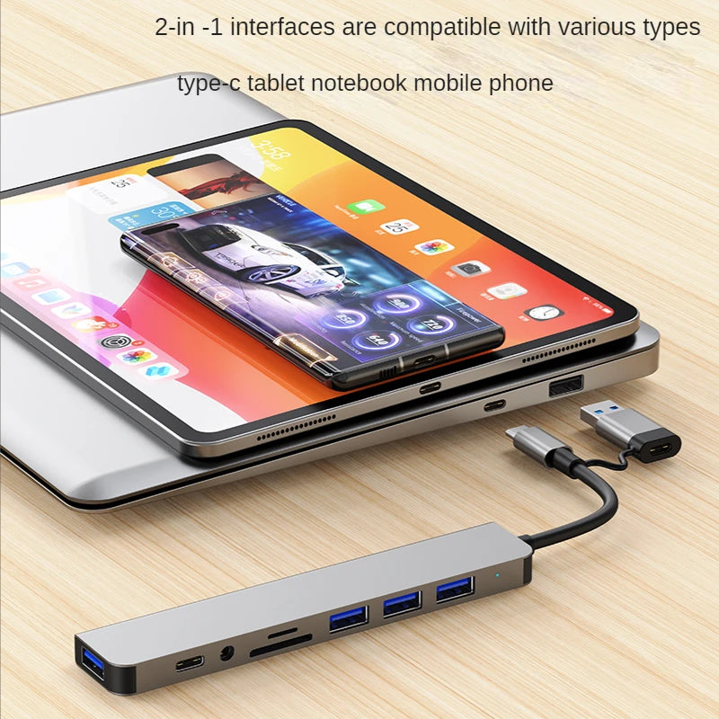 Adaptateur USB 3.0 Type C, station d'accueil, Port USB 2.0, lecteur de carte SD TF, sortie Audio, séparateur multi-hub pour ordinateur Macbook Pro
