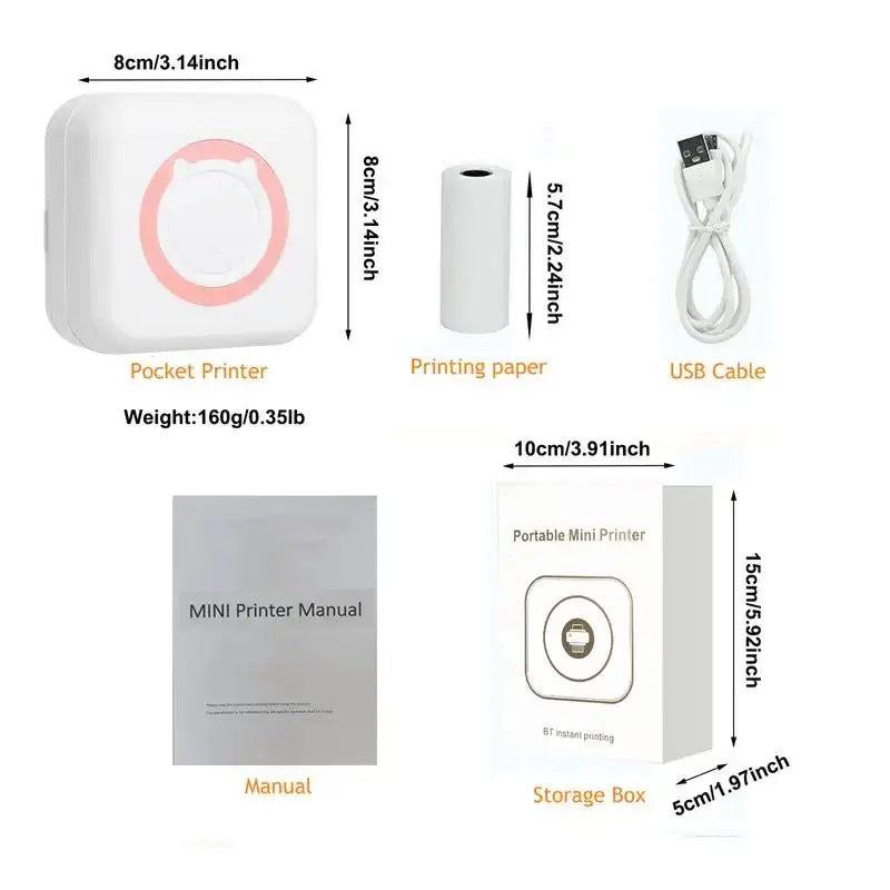 Mini-imprimante thermique Portable sans fil BT 203dpi, étiquette Photo, mémo, mauvaise question, impression avec câble USB, Imprimante Portable