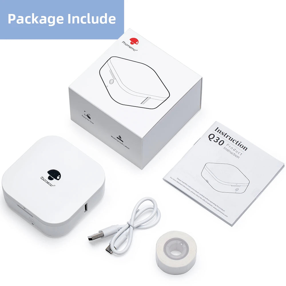 Phomemo Q30 imprimante d'étiquettes Mini imprimante poche thermique étiqueteuse sans fil autocollant poche Portable imprimante diverses étiquettes papier