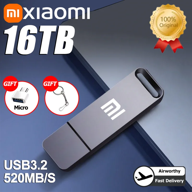 Xiaomi – clé USB 3.2 originale, 16 to, haute vitesse, type-c, en métal, pour appareils de stockage sur ordinateur, 2025