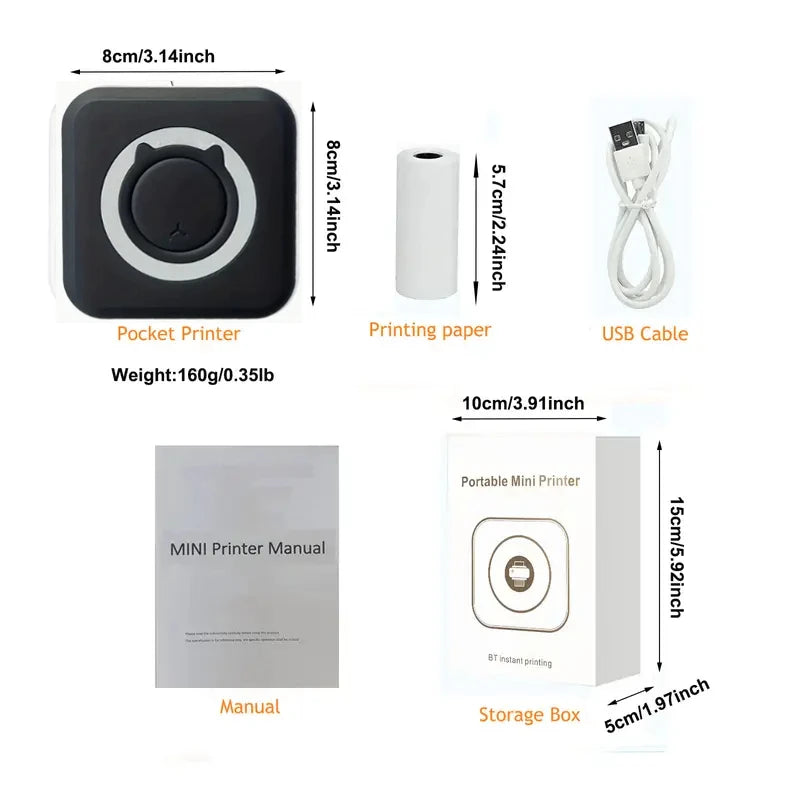 Mini-imprimante thermique Portable sans fil BT 203dpi, étiquette Photo, mémo, mauvaise question, impression avec câble USB, Imprimante Portable
