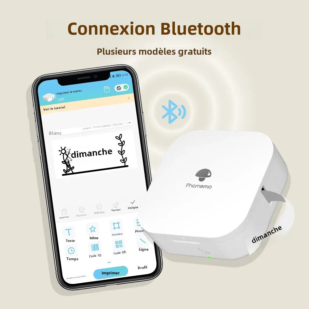 Phomemo Q30 imprimante d'étiquettes Mini imprimante poche thermique étiqueteuse sans fil autocollant poche Portable imprimante diverses étiquettes papier