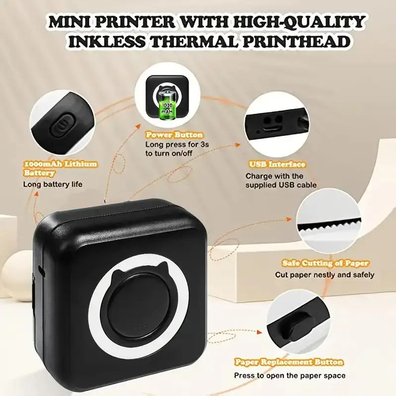 Mini-imprimante thermique Portable sans fil BT 203dpi, étiquette Photo, mémo, mauvaise question, impression avec câble USB, Imprimante Portable
