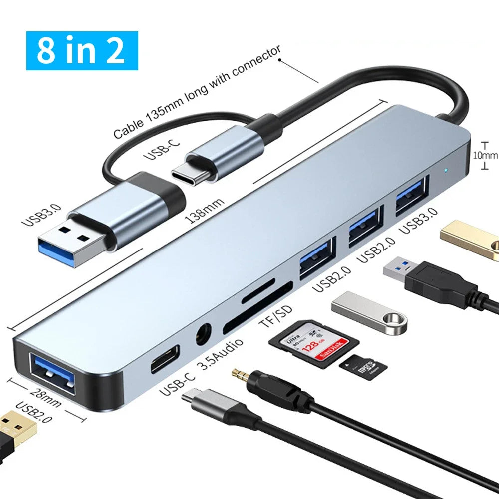Adaptateur USB 3.0 Type C, station d'accueil, Port USB 2.0, lecteur de carte SD TF, sortie Audio, séparateur multi-hub pour ordinateur Macbook Pro
