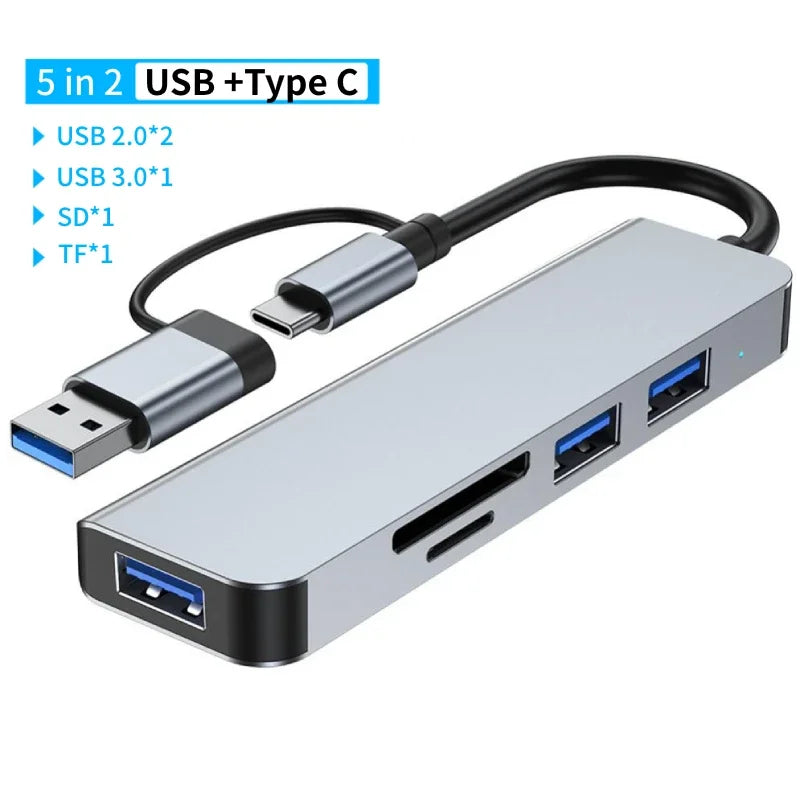 Adaptateur USB 3.0 Type C, station d'accueil, Port USB 2.0, lecteur de carte SD TF, sortie Audio, séparateur multi-hub pour ordinateur Macbook Pro
