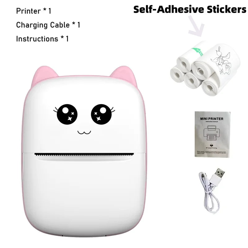 Mini imprimante thermique portable, impression de chat, imprimante d'étiquettes thermiques de poche, impression sans fil, Bluetooth, Android, iOS, 58mm