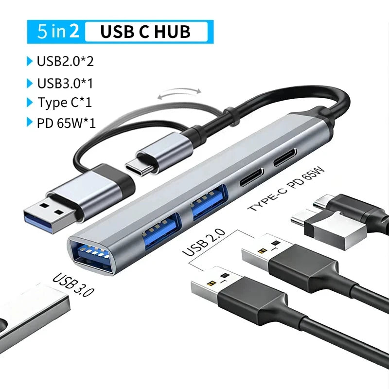 Adaptateur USB 3.0 Type C, station d'accueil, Port USB 2.0, lecteur de carte SD TF, sortie Audio, séparateur multi-hub pour ordinateur Macbook Pro