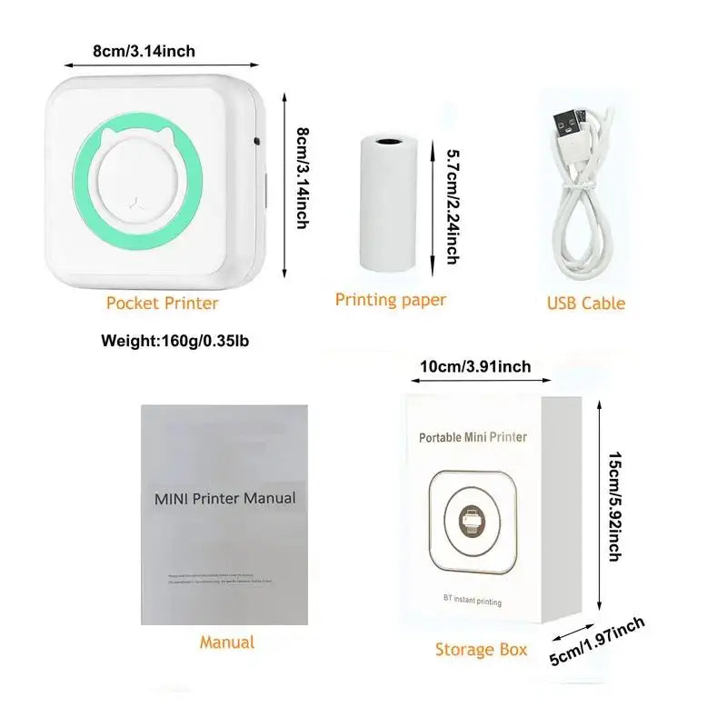 Mini-imprimante thermique Portable sans fil BT 203dpi, étiquette Photo, mémo, mauvaise question, impression avec câble USB, Imprimante Portable