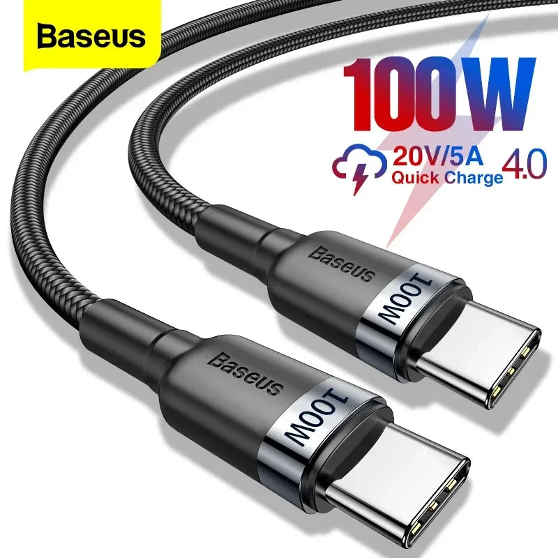 Baseus 100 W/5A USB C vers USB Type C câble pour iPhone 17 16 PD cordon de chargeur de charge rapide pour Macbook Samsung Xiaomi câble type-c