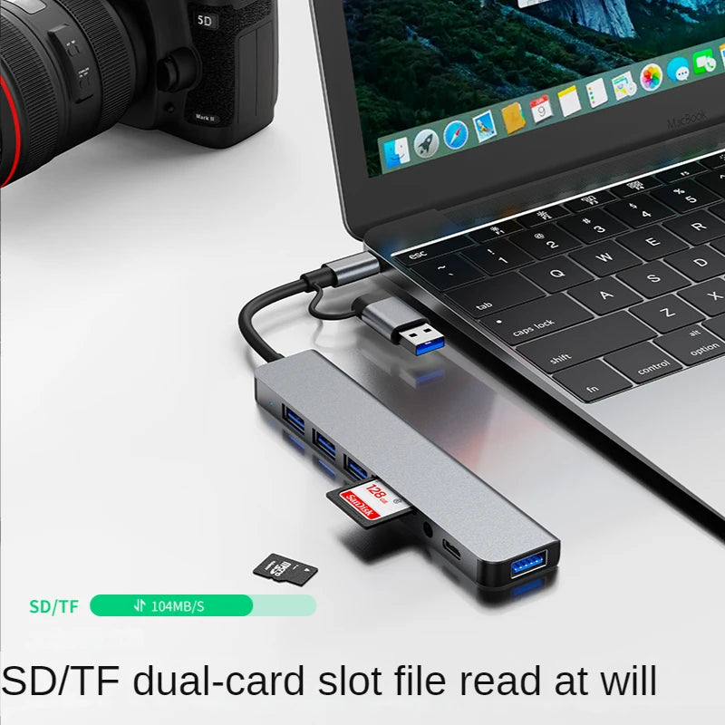 Adaptateur USB 3.0 Type C, station d'accueil, Port USB 2.0, lecteur de carte SD TF, sortie Audio, séparateur multi-hub pour ordinateur Macbook Pro