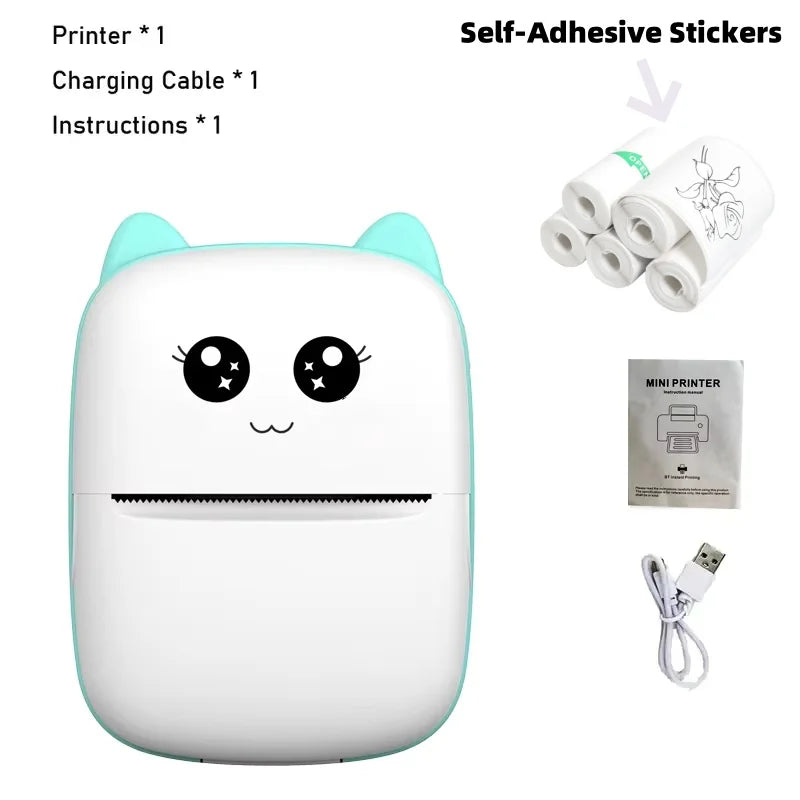 Mini imprimante thermique portable, impression de chat, imprimante d'étiquettes thermiques de poche, impression sans fil, Bluetooth, Android, iOS, 58mm