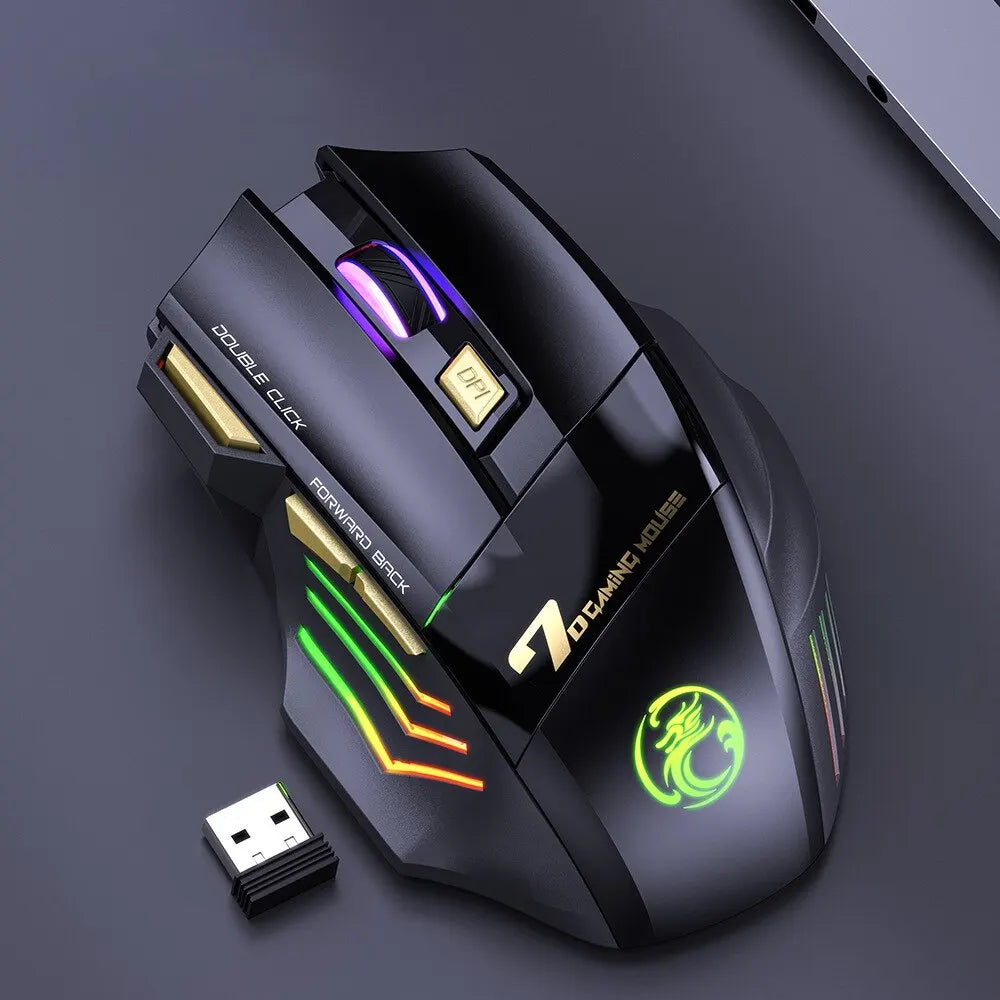 Souris de jeu sans fil USB IMICE GW-X7 3200 ug I mode touristes Rechargeable 7 prédire 2.4 mesurz Souris silencieuse Bluetooth 7 couleurs Respirant LED