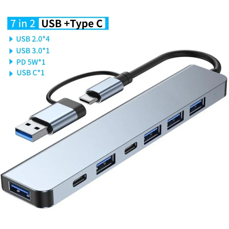 Adaptateur USB 3.0 Type C, station d'accueil, Port USB 2.0, lecteur de carte SD TF, sortie Audio, séparateur multi-hub pour ordinateur Macbook Pro