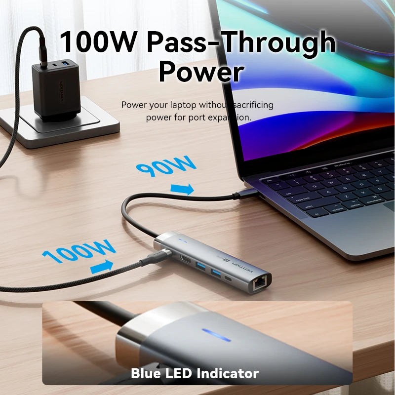 Vention-Adaptateur USB Type-C vers HDMI, 4K, 60Hz, RJ45, PD 100W, pour Macbook, iPad Pro, Air, M2, Dallas, Sumsang, accessoires PC, HUB USB 3.0