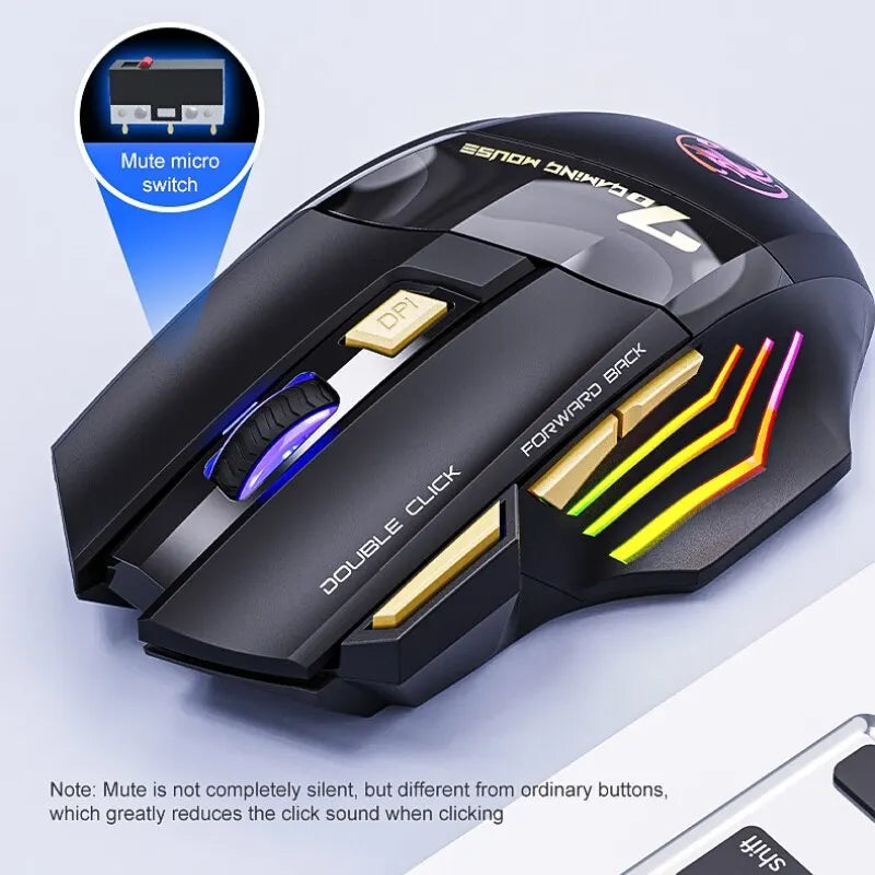 Souris de jeu sans fil USB IMICE GW-X7 3200 ug I mode touristes Rechargeable 7 prédire 2.4 mesurz Souris silencieuse Bluetooth 7 couleurs Respirant LED