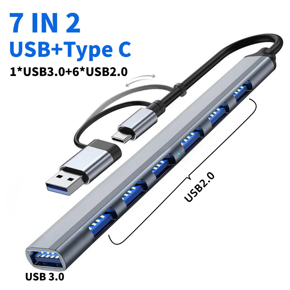 Adaptateur USB 3.0 Type C, station d'accueil, Port USB 2.0, lecteur de carte SD TF, sortie Audio, séparateur multi-hub pour ordinateur Macbook Pro