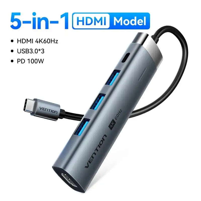 Vention-Adaptateur USB Type-C vers HDMI, 4K, 60Hz, RJ45, PD 100W, pour Macbook, iPad Pro, Air, M2, Dallas, Sumsang, accessoires PC, HUB USB 3.0